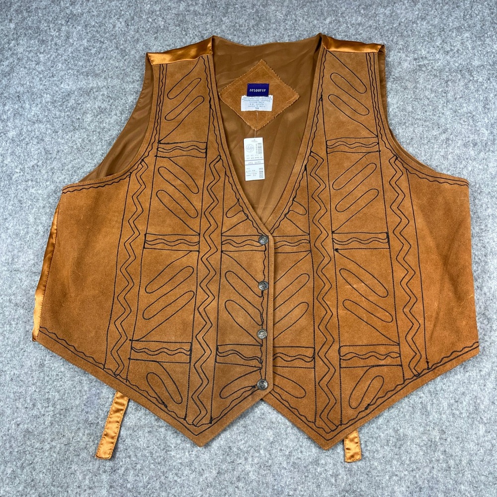 VTG Resource Suede Embroidered Vest Womens 3X Brown Leather Western HIppie NWT